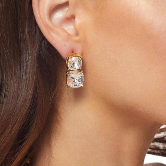 KENNETH JAY LANE, DOUBLE SQUARE DROP CUBIC ZIRCONIA PIERCED EARRINGS - Picture 3 of 8